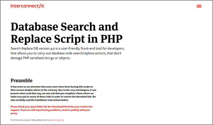Database Search and Replace Script in PHP | interconnect/it