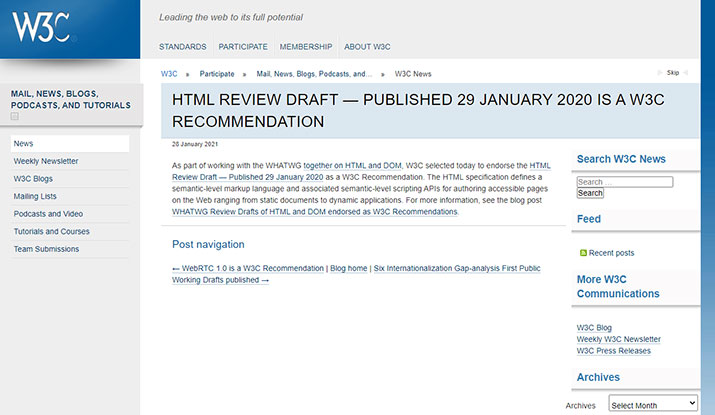 HTML標準規格はHTML Living Standard！HTML5は2021年1月に廃止