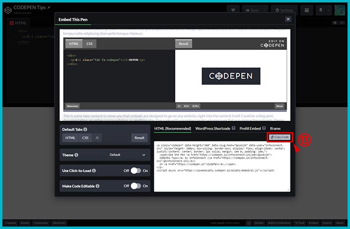 CodePenをWordPressのブログ記事に埋め込みソースコードを表示する