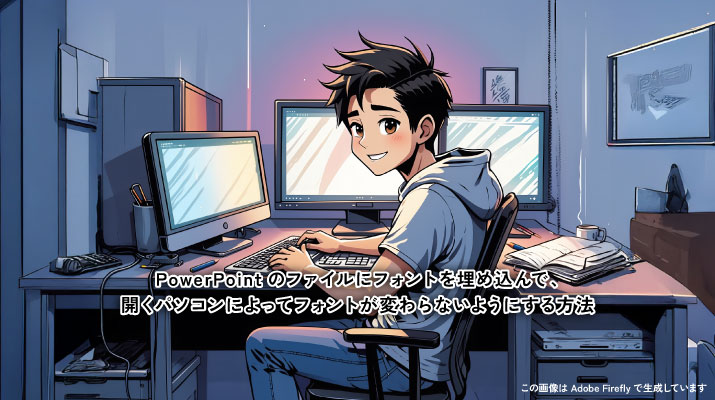 PowerPointのファイルにフォントを埋め込んで、開くパソコンによってフォントが変わらないようにする方法